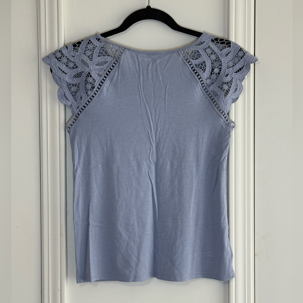 LOFT Blue Embellished Cap Sleeve Blouse